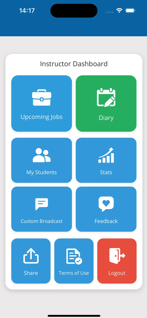 DI Manager instructor dashboard with diary, students and stats